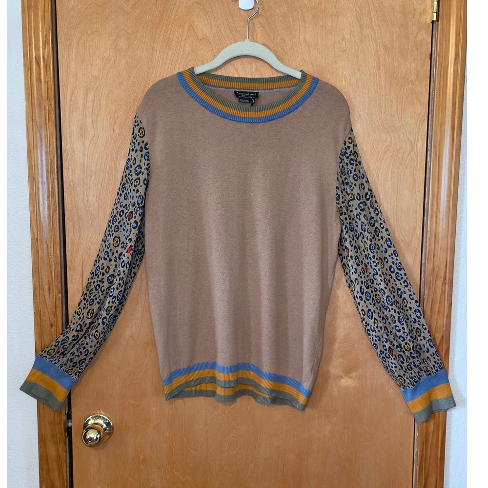 Anthropologie Conditions Apply Leopard Print Cashmere Blend Sweater Camel Large